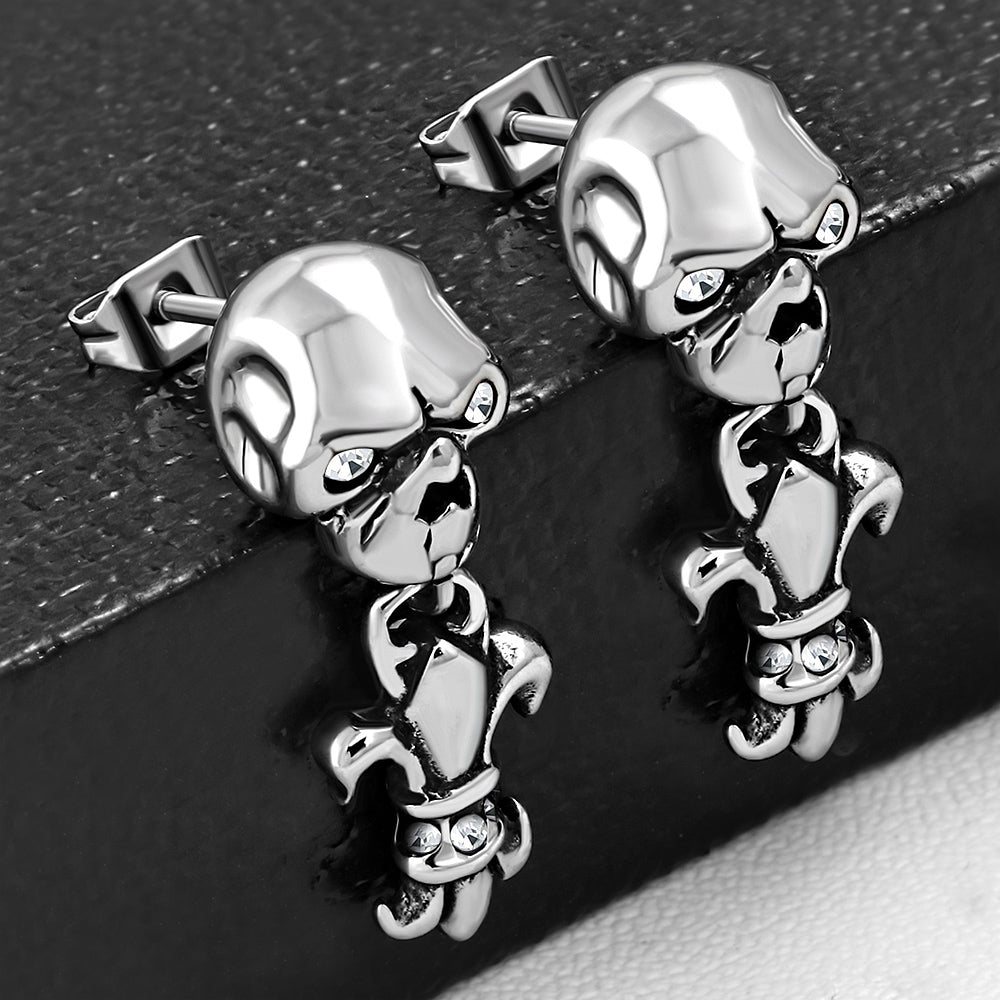 Earrings-Steel 2-tone Skull Fleur De Lis - GEC026