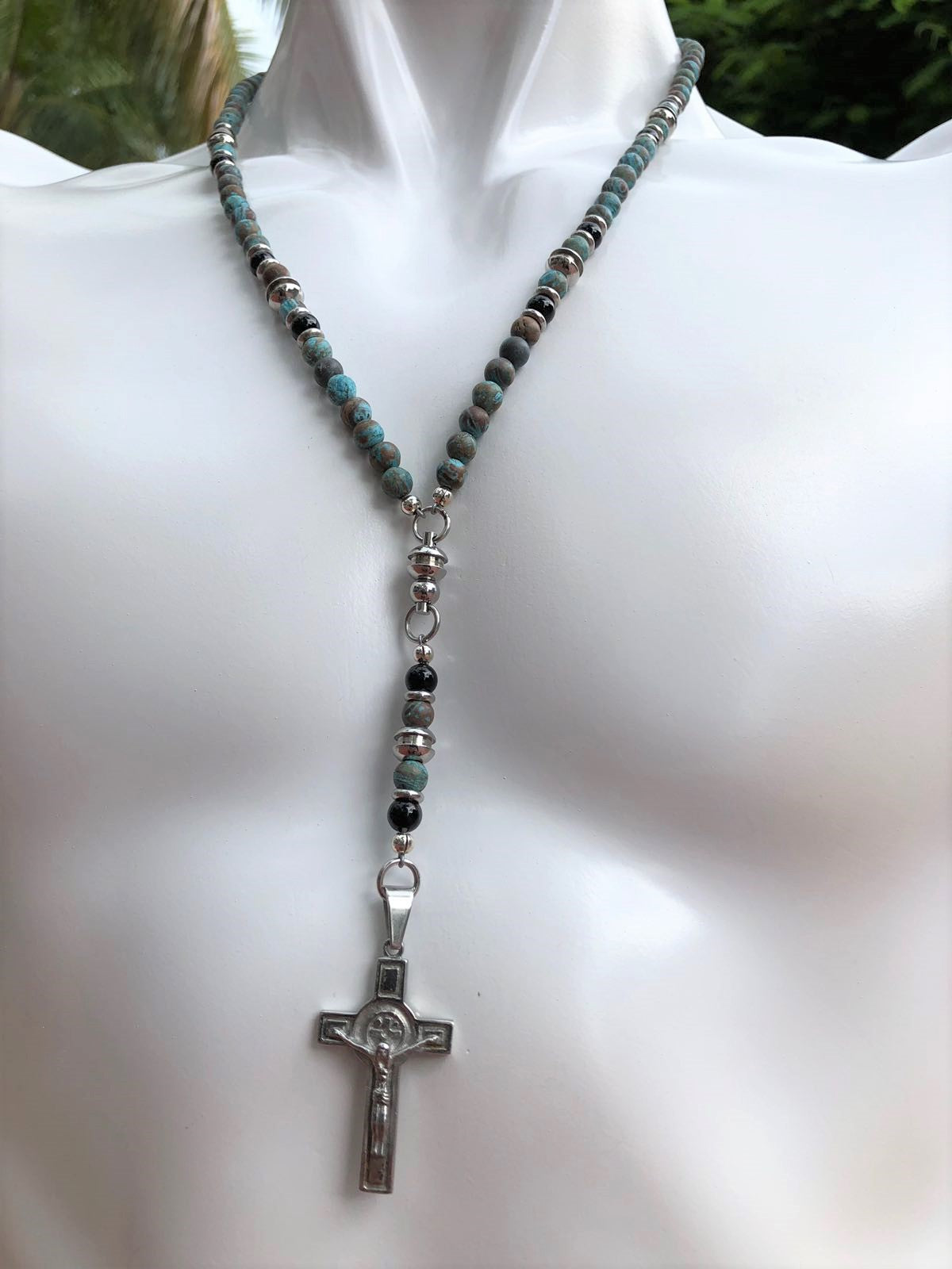 Rosary Handmade - Handcrafted - Semiprecious Stone -  "Blue Ocean Jasper"-ROS134