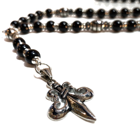 Onyx Rosary with Steel Accents