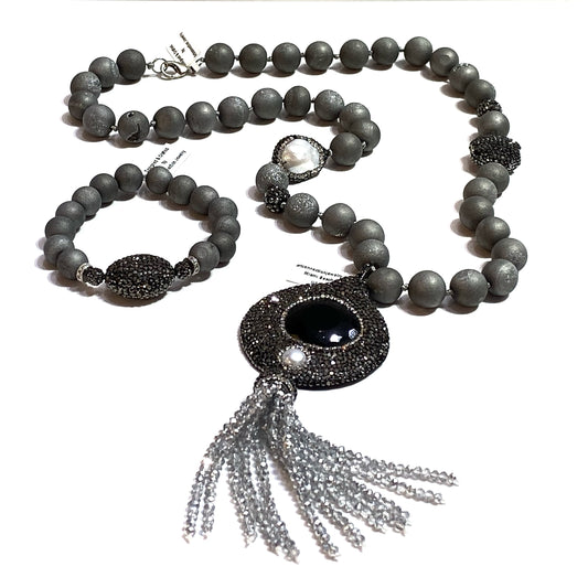 Semi-Precious Stone Set - Grey Druzy Agate