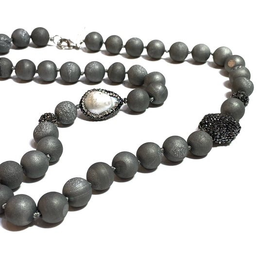 Grey Druzy Agate Necklace