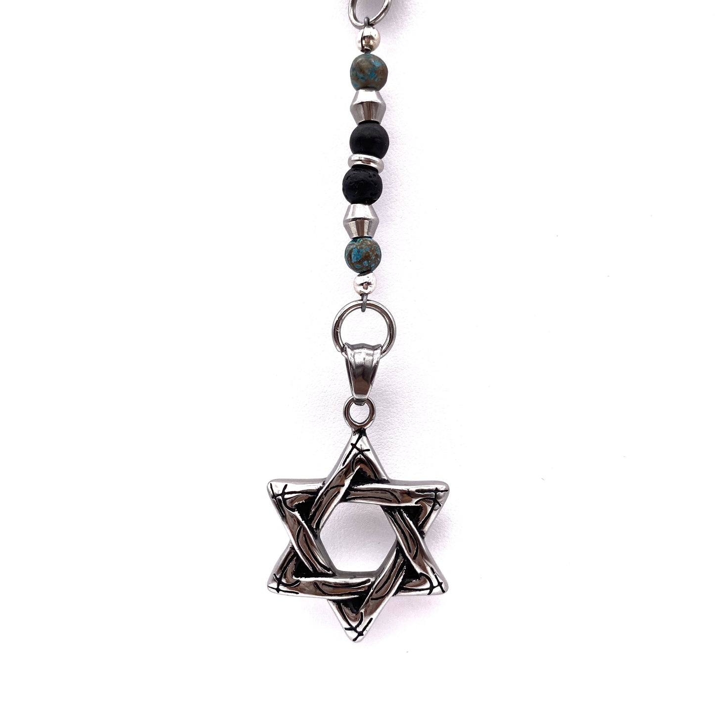 Rosary - Blue Calsilica Jasper with Lava stones and Star of David Pendant