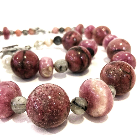 Rhodonite and Rutilated Quartz Bracelet
