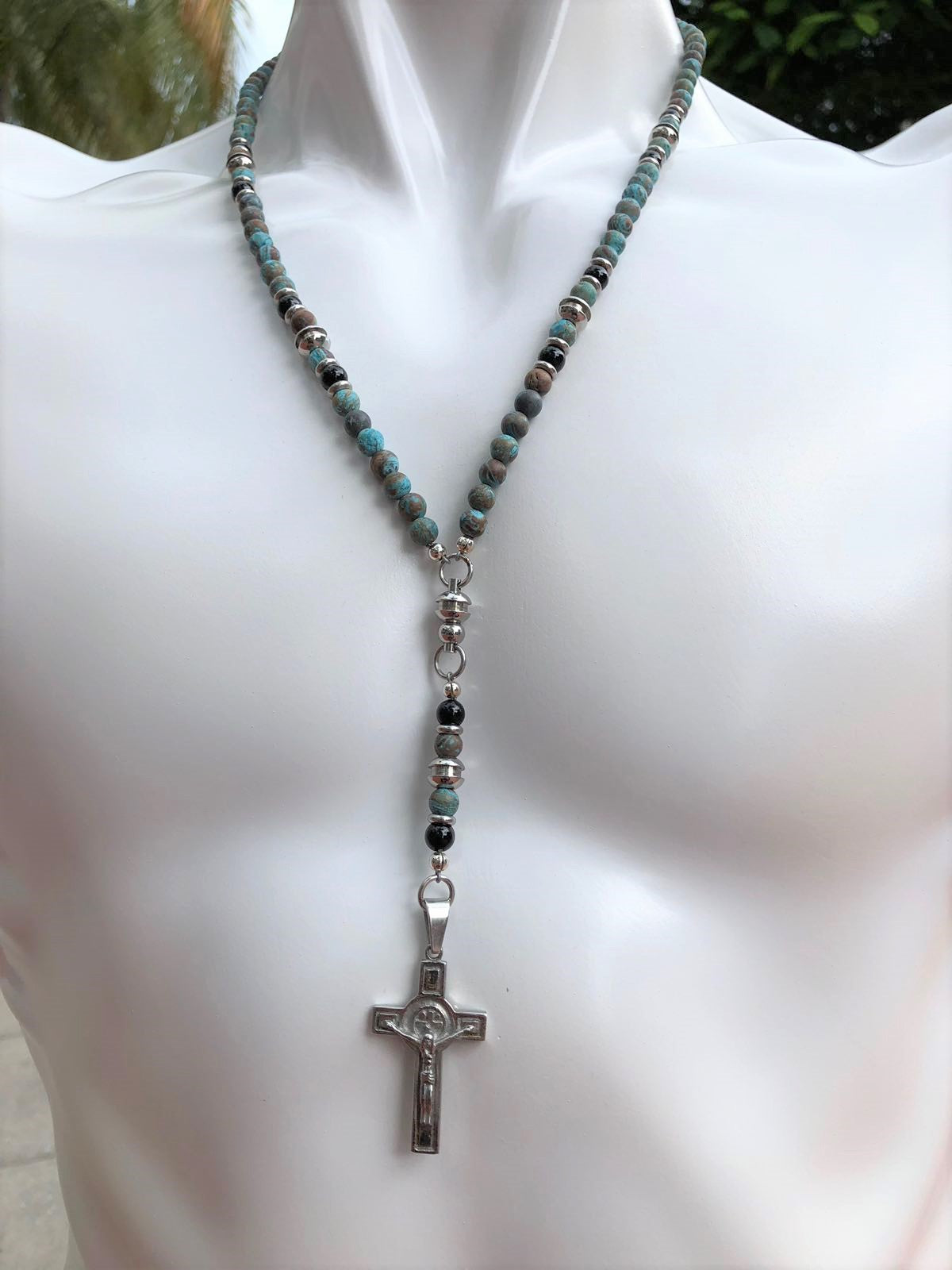 Rosary Handmade - Handcrafted - Semiprecious Stone -  "Blue Ocean Jasper"-ROS134