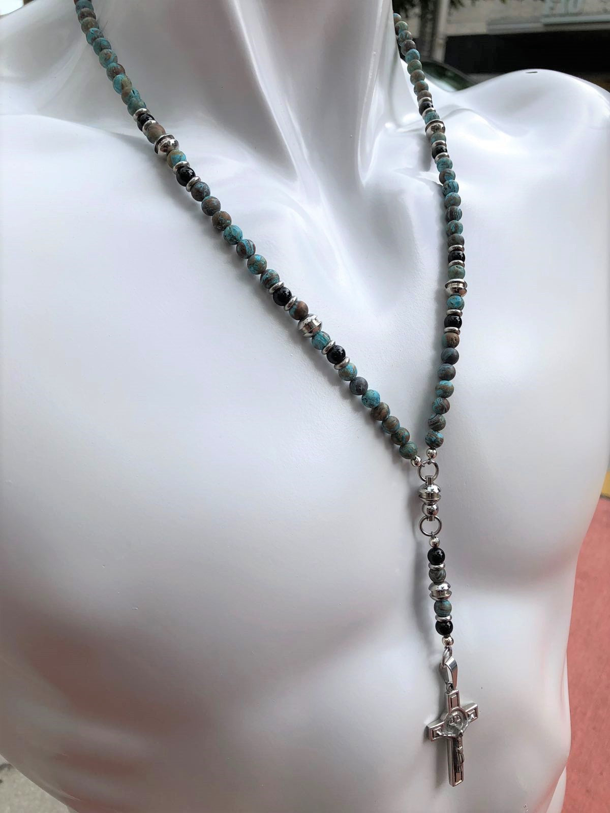 Rosary Handmade - Handcrafted - Semiprecious Stone -  "Blue Ocean Jasper"-ROS134