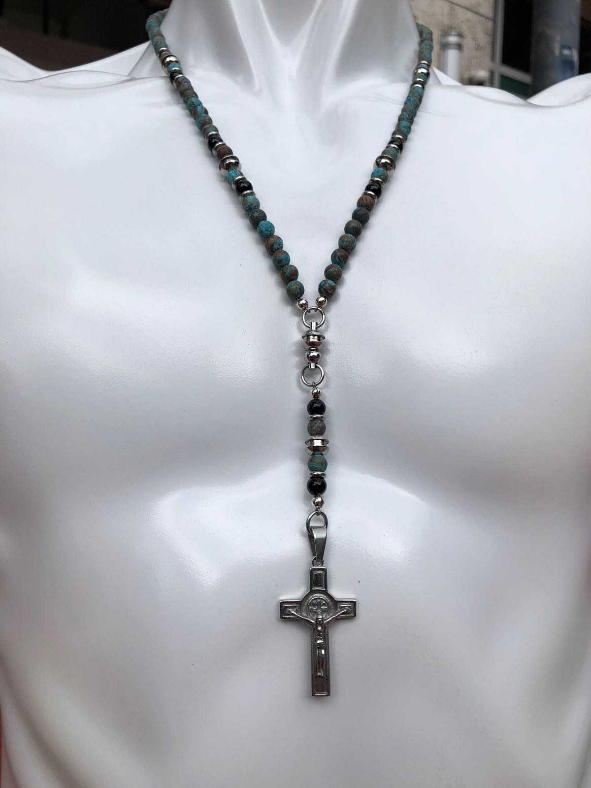 Rosary Handmade - Handcrafted - Semiprecious Stone -  "Blue Ocean Jasper"-ROS134