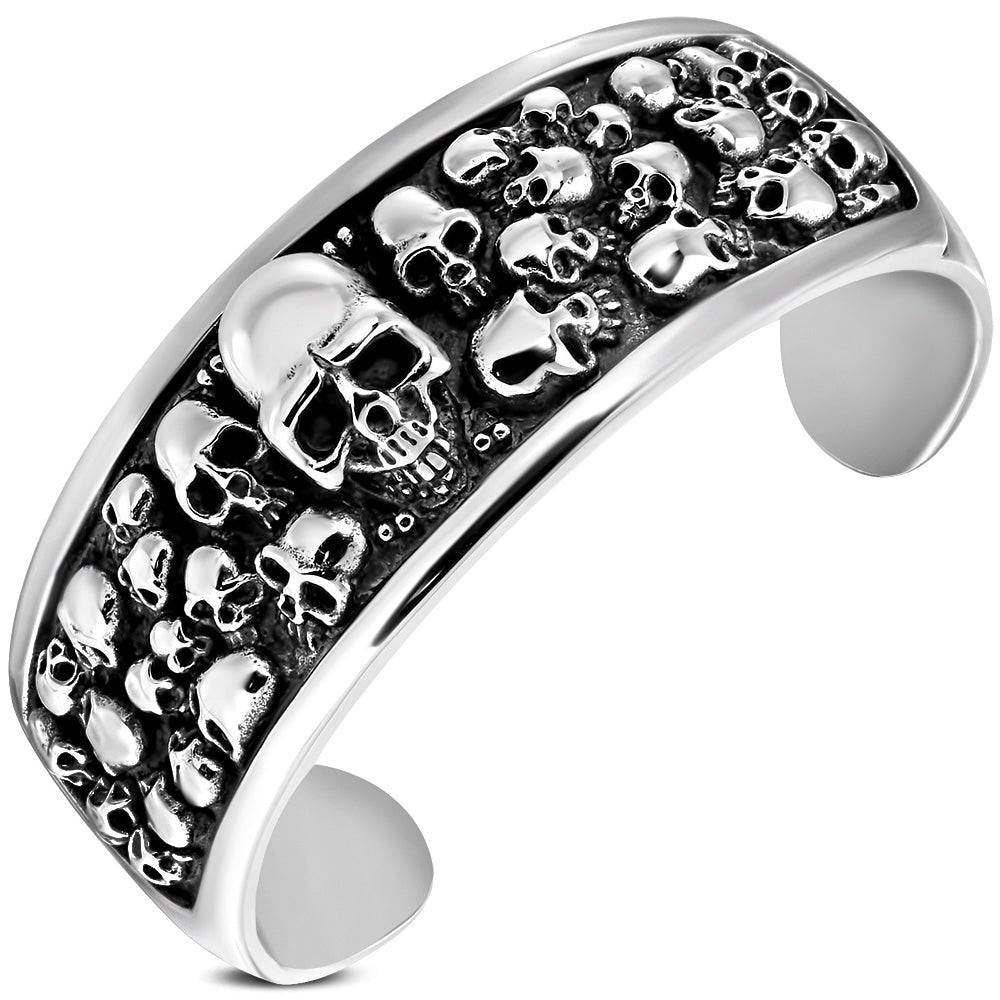 Bracelet Bangle - Steel Cluster Skulls Biker Cuff - XBA109