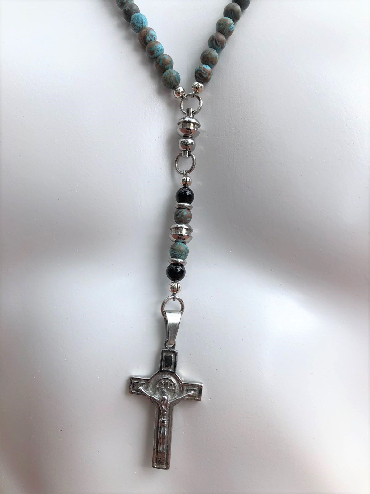 Rosary Handmade - Handcrafted - Semiprecious Stone -  "Blue Ocean Jasper"-ROS134